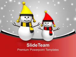 Happy snowmen on christmas background powerpoint templates ppt themes and graphics