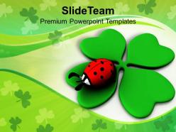 Happy st patricks day lady bug over leaf green celebration templates ppt backgrounds for slides