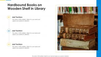Hardbound books on wooden shelf in library