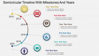 Hb semicircular timeline with milestones and years roadmap powerpoint template