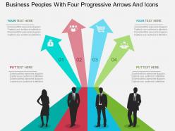 Hc business peoples with four progressive arrows and icons flat powerpoint design