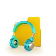 Headphone and folder shows song and music storage stock photo