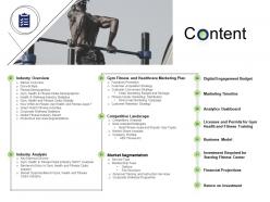 Health And Fitness Industry Content Ppt Powerpoint Presentation Inspiration Graphics Tutorials
