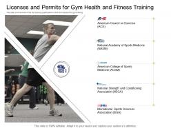 Health And Fitness Industry Licenses And Permits For Gym Health And Fitness Training Ppt Picture