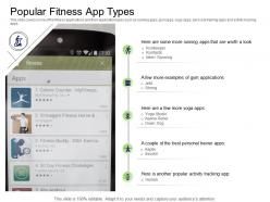 Health and fitness industry popular fitness app types ppt powerpoint presentation show diagrams