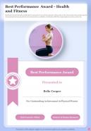 Health And Fitness Playbook Best Performance Award Health One Pager Sample Example Document