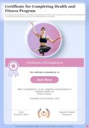 Health And Fitness Playbook Certificate For Health And Fitness One Pager Sample Example Document