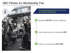 Health and industry abc fitness inc membership fee ppt powerpoint presentation pictures sample