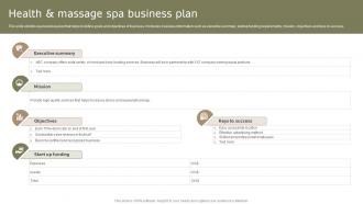 Health And Massage Spa Business Plan