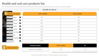 Health And Oral Care Products List Network Marketing Company Profile CP SS V