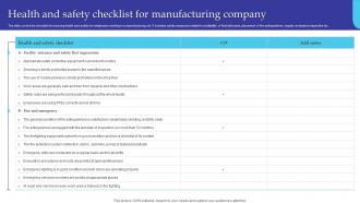 Health And Safety Checklist For Manufacturing Company Managing Diversity And Inclusion