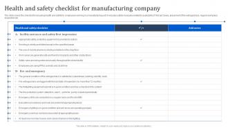 Health And Safety Checklist For Manufacturing Company Manpower Optimization Methods