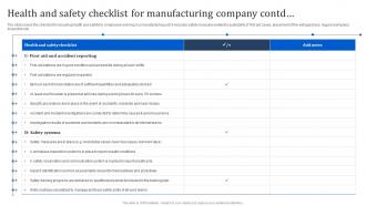 Health And Safety Checklist For Manufacturing Company Manpower Optimization Methods Professionally