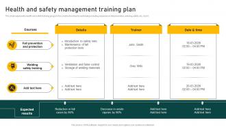 Health And Safety Management Training Plan