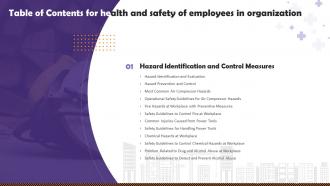 Health And Safety Of Employees In Organization For Table Of Contents