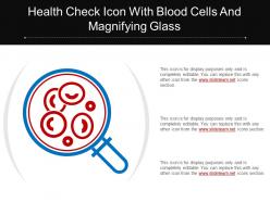 Health check icon with blood cells and magnifying glass