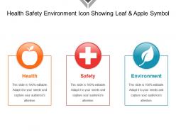 Health safety environment icon showing leaf and apple symbol