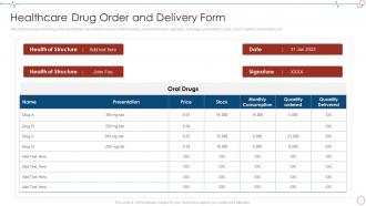 Healthcare Drug Order And Delivery Form Database Management Healthcare Organizations