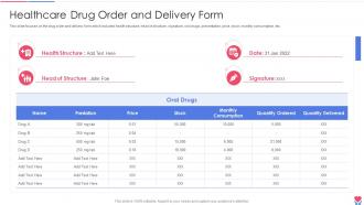 Healthcare Drug Order And Delivery Form Healthcare Inventory Management System