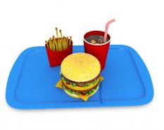 Healthy food tray with drink burger and fries stock photo