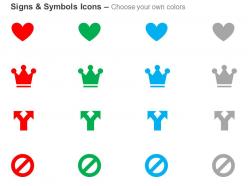 Heart crown two way arrow banned ppt icons graphics