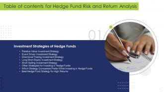 Hedge Fund Risk And Return Analysis For Table Of Contents Ppt Slides Infographic Template