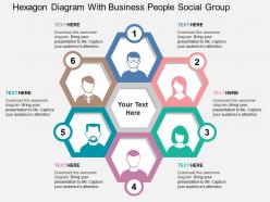 Hexagon diagram with business people social group flat powerpoint design