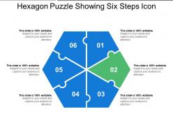 Hexagon puzzle showing six steps icon