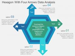 Hexagon with four arrows data analysis flat powerpoint design
