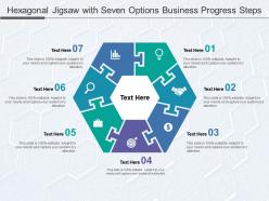 Hexagonal jigsaw with seven options business progress steps