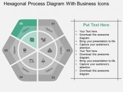 Hexagonal process diagram with business icons flat powerpoint design