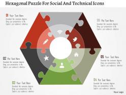 Hexagonal puzzle for social and technical icons flat powerpoint design