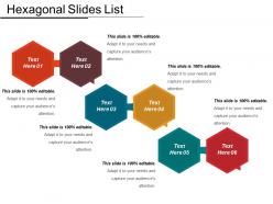 Hexagonal slides list ppt sample download