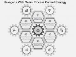 Hexagons with gears process control strategy flat powerpoint design