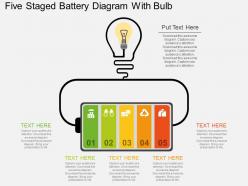 Hf five staged battery diagram with bulb flat powerpoint design