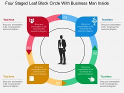 Hf four staged leaf block circle with business man inside flat powerpoint design
