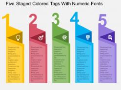 Hh five staged colored tags with numeric fonts flat powerpoint design