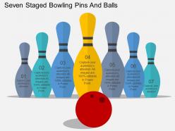 Hi seven staged bowling pins and balls flat powerpoint design