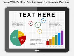 Hi tablet with pie chart and bar graph for business planning flat powerpoint design