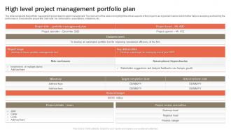High Level Project Management Portfolio Plan
