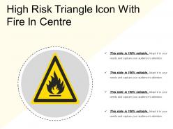 High risk triangle icon with fire in centre