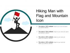 Hiking man with flag and mountain icon