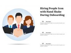 Hiring people icon with hand shake during onboarding