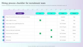Hiring Process Checklist For Recruitment Team Comprehensive Guidelines For Streamlining Employee
