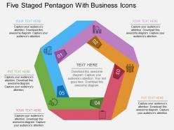 Hl five staged pentagon with business icons flat powerpoint design