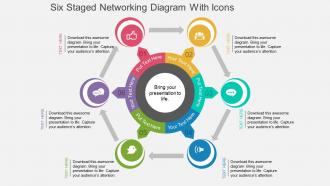 Hl six staged networking diagram with icons flat powerpoint design