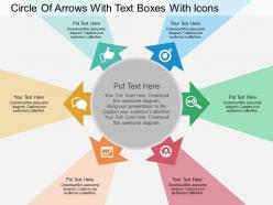 Hm circle of arrows with text boxes with icons flat powerpoint design
