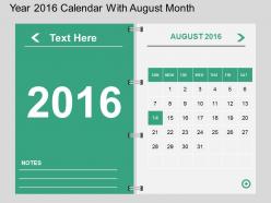 Ho Year 2016 Calendar With August Month Flat Powerpoint Design