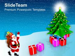 Holidays christmas tree with gifts and santa claus vacations templates ppt backgrounds for slides
