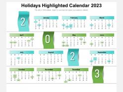 Holidays highlighted calendar 2023